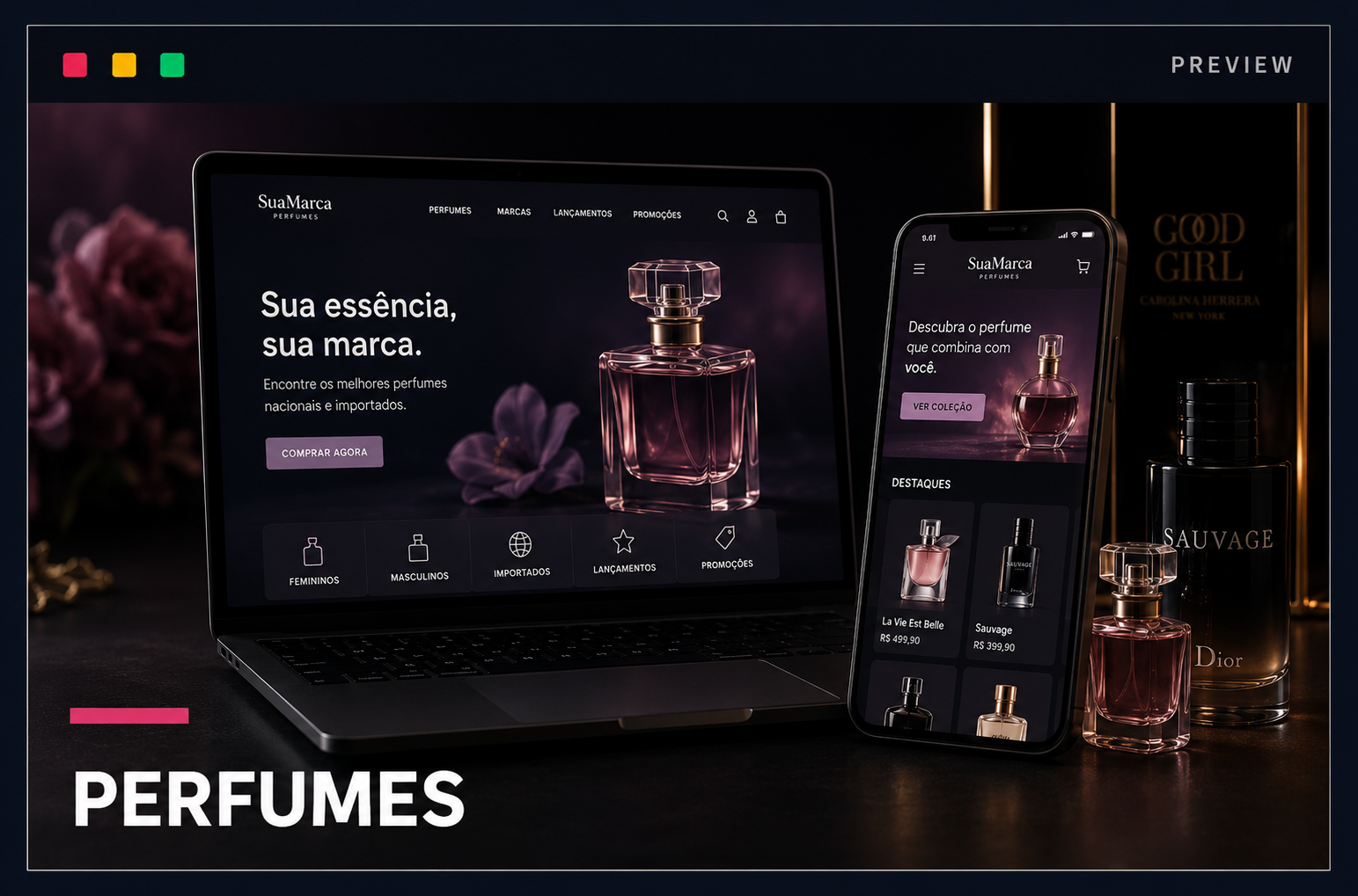 Preview de landing page para Perfumes